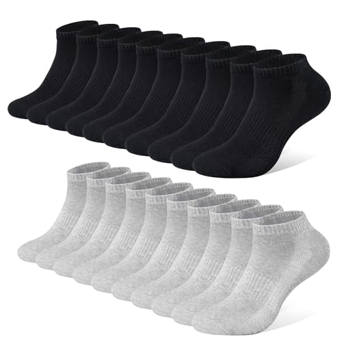 FALARY Sneaker Socken Herren Damen Sportsocken 10Paar Atmungsaktives Laufsocken Baumwollsocken Kurze Halbsocken 47-50 Schwarz Grau