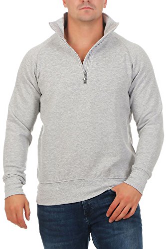 Happy Clothing Herren Pullover halber Reißverschluss ohne Kapuze , Größe:XXL, Farbe:Grau meliert