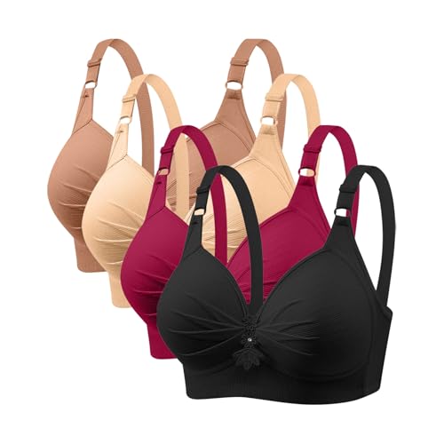 CSHE BH Damen Ohne Bügel Push Up BH Entlastungs BH Soft Cup Bralette Bequeme Bra Große Brüste Starker Halt Haltungskorrektur-BH Yoga Gym Outdoor Fitness Sport-BH 4er Pack