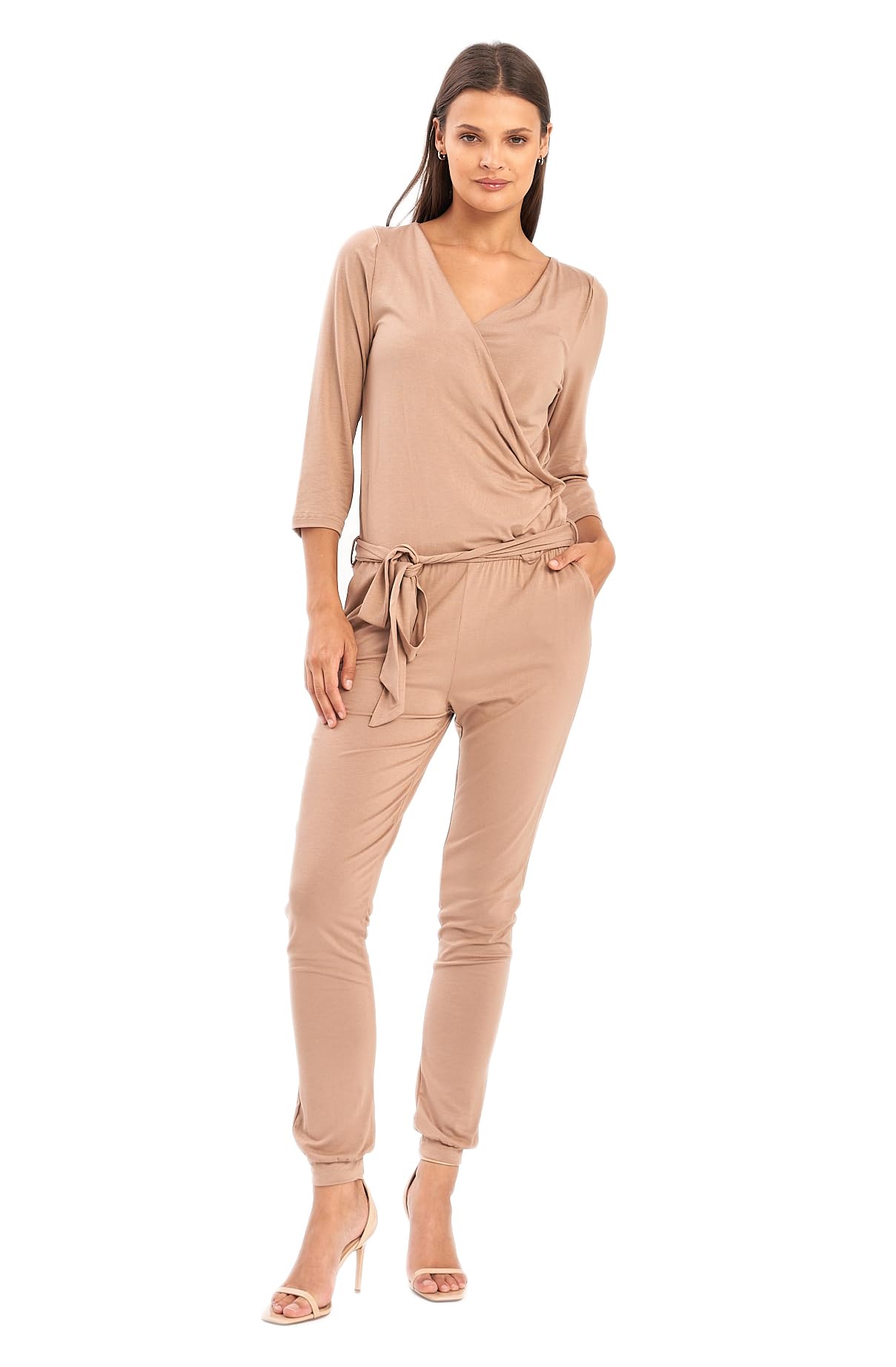 Lemoniade eleganter langer Jumpsuit mit 3/4-Ärmel, Modell 2 Cappuccino, Gr. M