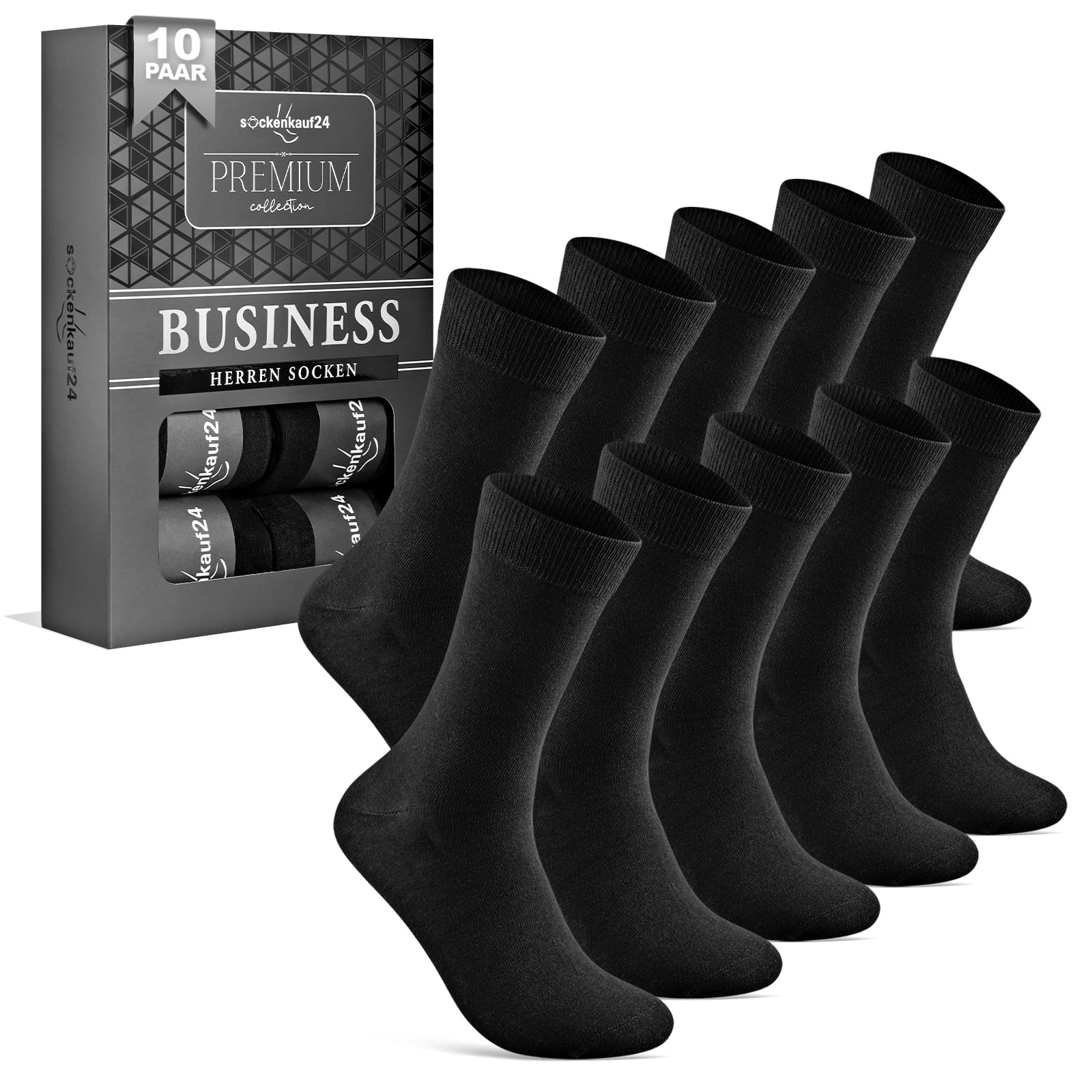 Business Socken Herren Schwarz 10 Paar Herrensocken aus Baumwolle ohne drückende Naht 15800 (Schwarz 47-50)