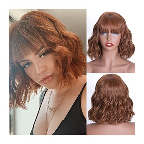 Haarteile Kurze Bob-Perücken mit Pony for Frauen, 40,6 cm, lockere, gewellte, schulterlange Bob-Perücken mit Pony, synthetische, natürlich aussehende, hitzebeständige Faserperücken Perücken (Color :