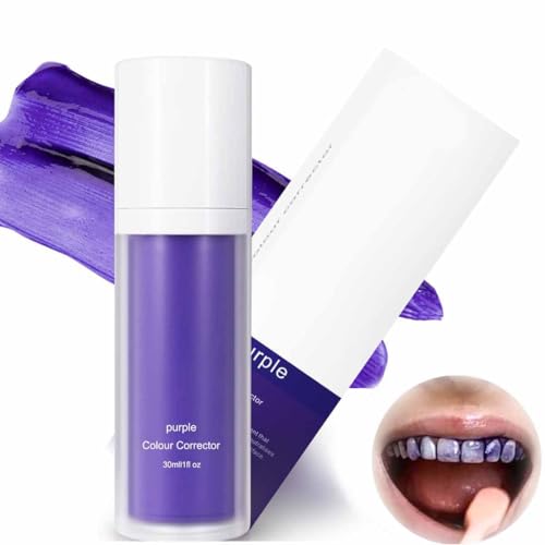 Purple Teeth Whitening Toothpaste,ZäHne Aufhellen Zahnpasta für Reduziert GelbfäRbung,V34 Color Corrector Serum Lila Zahnpasta Weisse ZäHne Purple,Entfernung von Flecken Kaffee,Gelbe ZäHne (1)