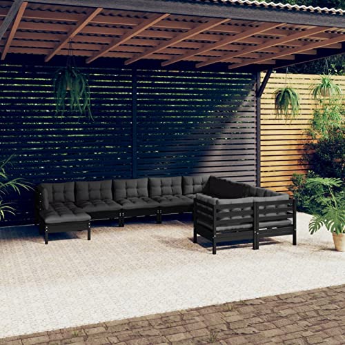 Juroupi 10-tlg. Garten-Lounge-Set mit Kissen LoungemöBel Gartenlounge Outdoor Lounge GartenmöBel Set Balkon MöBel Schwarz Kiefernholz - 3097035