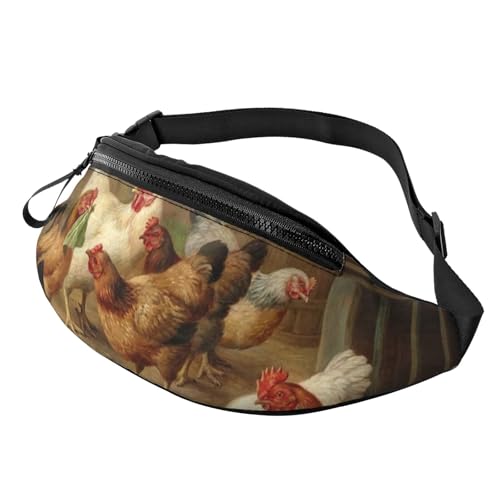 HSJFS Modische Hüfttasche mit niedlichem Schweinchen-Aufdruck, verstellbarer Gürtel, lässige Brusttasche, Brathuhn, Henne Bauernhof, Einheitsgröße