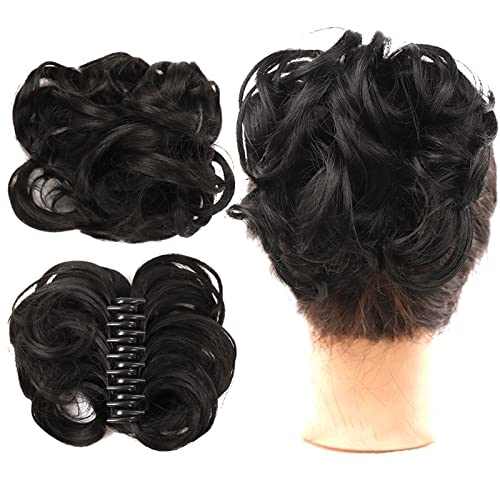 Bun Haarteile Lockige, gewellte, kurze, synthetische Haargummis for Anklipsen, Haarknoten, Haarverlängerung, unordentlicher Dutt, zerzauste Hochsteckfrisur, for Anklippen, Haarteil for Frauen Brötchen