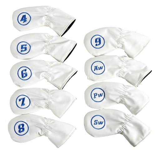 Avejjbaey 9Pcs wasserdichte Golfplätze Putter Abdeckung Eisen Kopf Abdeckung PU Leder Golfplätze Club Abdeckung Eisen Headcover Golfplätze Club Kopf Abdeckung Set