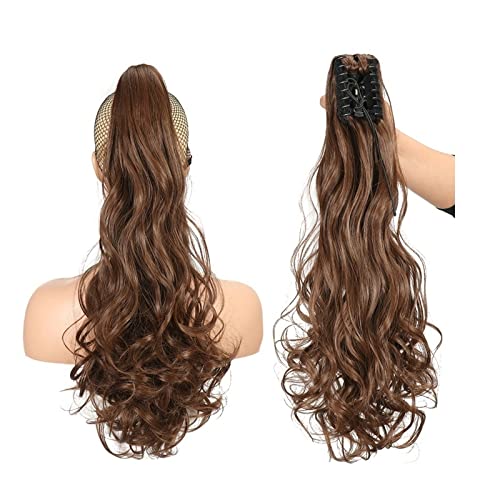 Pferdeschwanz Haarteil 55,9 cm gewelltes Pferdeschwanz-Haar mit Klaue, Clip-in-Haarverlängerung, hitzebeständige Faser, Pferdeschwanz-Haarteil for Frauen und Mädchen, Verlängerung, synthetisches, lang