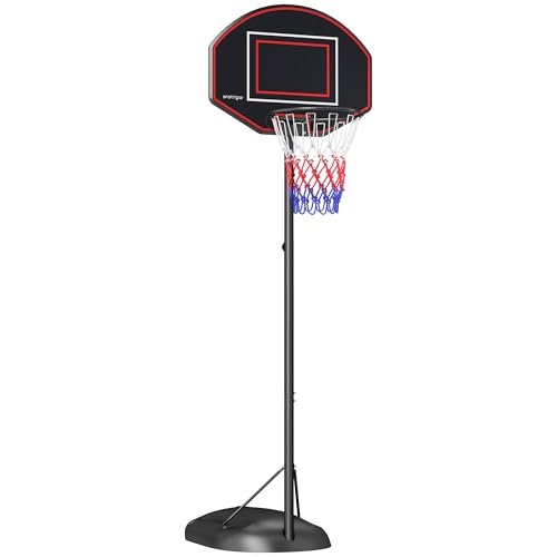 SPORTNOW Basketballkorb mit Ständer, 221-282 cm Höhenverstellbar Basketballständer mit Bruchsicherer Rückwand und Rädern, Basketballanlage für Erwachsene, Stahl, Schwarz