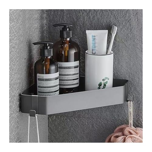 Huangj-0527 Badezimmerregal für Bad und Küche Eck-Badezimmerregal, wandmontiertes Eck-Duschregal, Dusch-Organizer aus 304 Edelstahl ohne Bohren mit 2 Haken, 3 Farben Duschablage(Gun Gray)