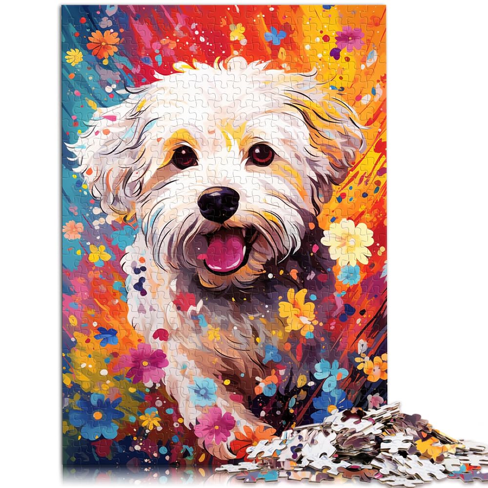 Puzzles für farbenfrohes psychedelisches Gemälde von Bichon Frise, 1000 Teile, Puzzlespielzeug, Holzpuzzle zum Stressabbau, schwierige Herausforderung, 1000 Teile (50 x 75 cm)