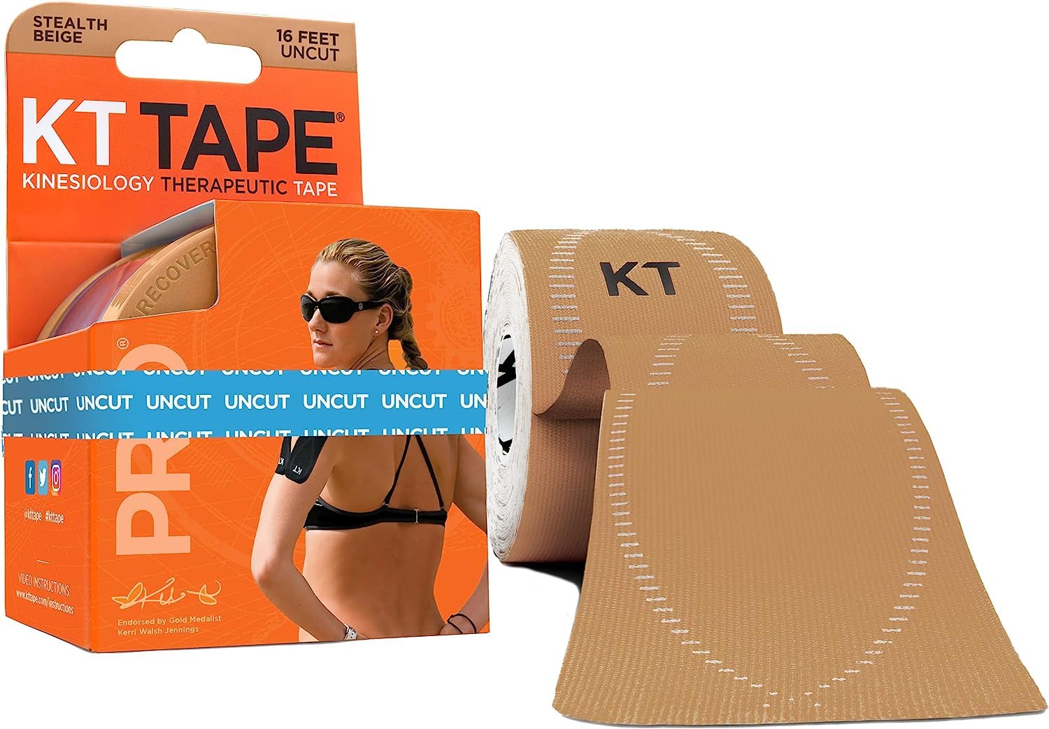 KT Tape Unisex-Erwachsene Pro Kinesiologie, synthetisch, therapeutisches Sport-Tape, 4,6 m, ungeschnittene Rolle, Beige, Stealth