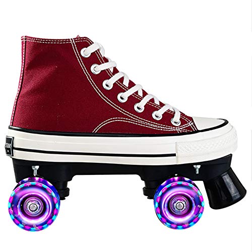 Rollschuhe Für Mädchen Rollerskates Damen Disco Roller Canvas Skates Erwachsene Leder Atmungsaktiv Retro Design,Red-42