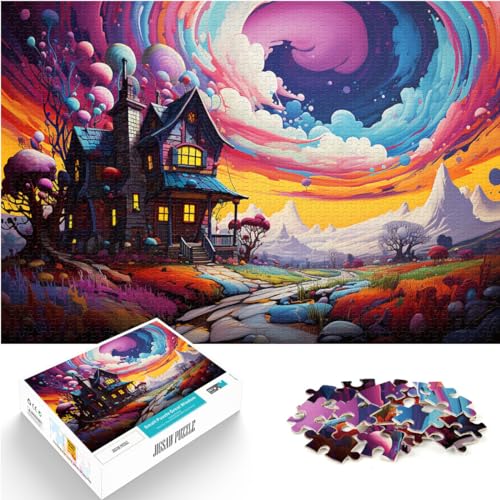 Das 1000-teilige Puzzle „Buntes psychedelisches Süßigkeitenschloss“ aus Holz eignet ganze Familie und ist mit 1000 Teilen (50 x 75 cm) ideal.