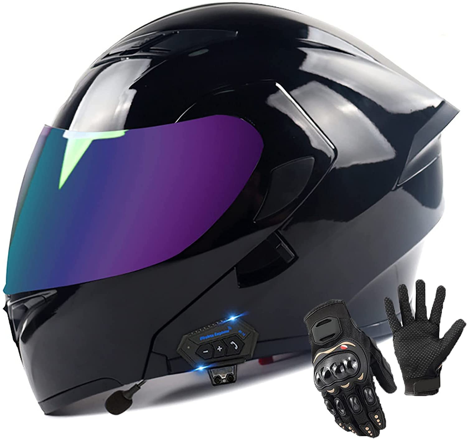 Motorradhelm Klapphelm Bluetooth Helm,ECE Zertifiziert Modularer Helm Doppelvisier Motorrad Integralhelme Roller-Helm Scooter-Helm Mofa-Helm,Eingebautes Mikrofon Automatic Answer