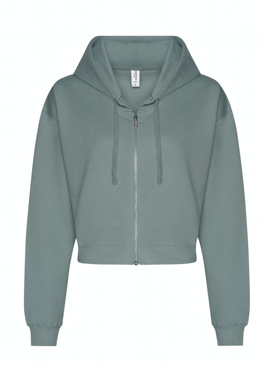 noTrash2003 Damen Hooded Full-Zip Sweatjacke Sweatshirt Hoodie mit Reissverschluss Cropped Abgeschnitten Bolero Style XXS-XL in 5 Farben (L, Green (Dusky Green))