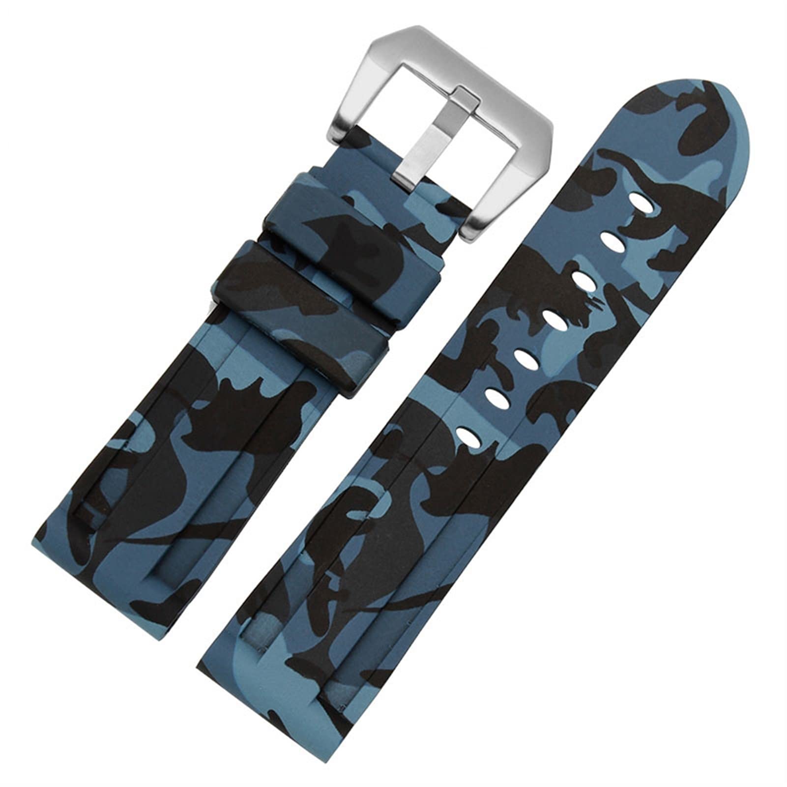 SCRUBY Silikon Uhrband für PAM111 386 441 Serie Armband Gurte 20mm 22 mm 24 mm 26 mm wasserdichtes Sport -Tarnarmband(Camo blue silver,20mm)