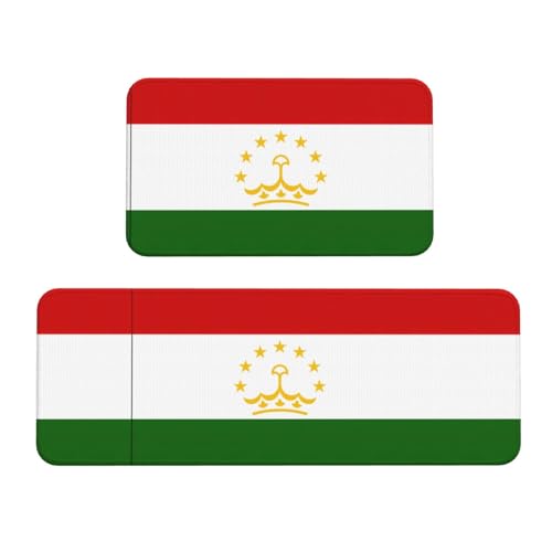 YQxwJL Küchenteppich, Motiv: Flagge von Tadschikistan, rutschfeste Küchenmatte, 2er-Set, bequeme Stehmatten für Küche, Büro