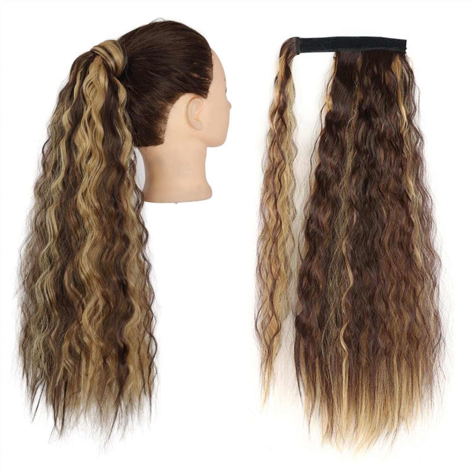 Pferdeschwanz Haarteil Clip-Haarverlängerungen for Anklipsen, synthetischer Mais, gewellt, langer Pferdeschwanz for Damen-Haarteil Pferdeschwanz Haarverlängerung(Q19-4H27,22inch-55cm)