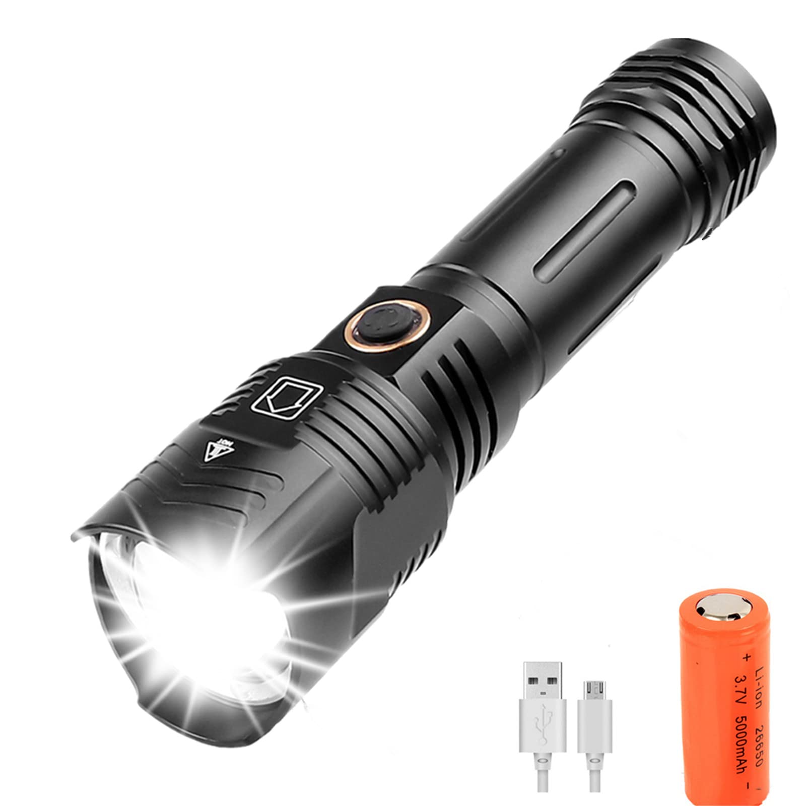 10000 Lumen LED XHP100 Taschenlampe, wiederaufladbare taktische XHP100 LED Taschenlampe Handtaschenlampen mit 5 Modi Wasserdichte zoombare Taschenlampe für Camping, Wandern, Reisen, Notfall