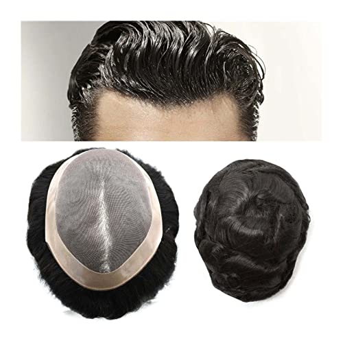 Perücke Männer Feines Mono-Herren-Toupet, 15,2 cm, Remy-Haar, Poly-Haut-Haarersatzsystem, 120% Dichte, langlebiges PU-Monofilament-Perücken-Haarteil for Männer Toupet für Herren(7x9)