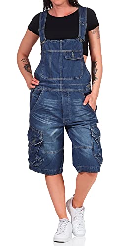 Jet Lag Damen Latzhose Overall Cargo Shorts mit Brusttasche TO3 denim light navy S