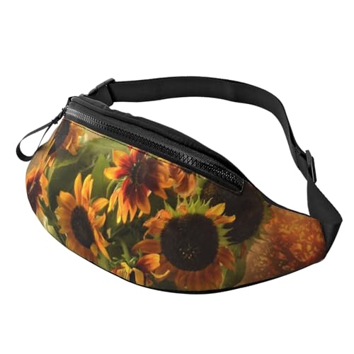 HSJFS 3D-Wand-Gürteltasche, Unterwasserwelt, Fisch-Druck, verstellbare Hüfttasche, lässige Brusttasche, Vase Sonnenblume, Einheitsgröße