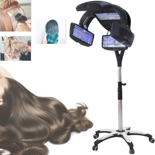 Qiang 1200 W Schönheitssalon-Haarprozessor,Haarfärbe-Dampfgerät für Dauerwellen Multifunktional 5-Kopf-Friseurheizstrahler,Vertikal/Hängend,mit LCD-Display und Timer,Black-Standing