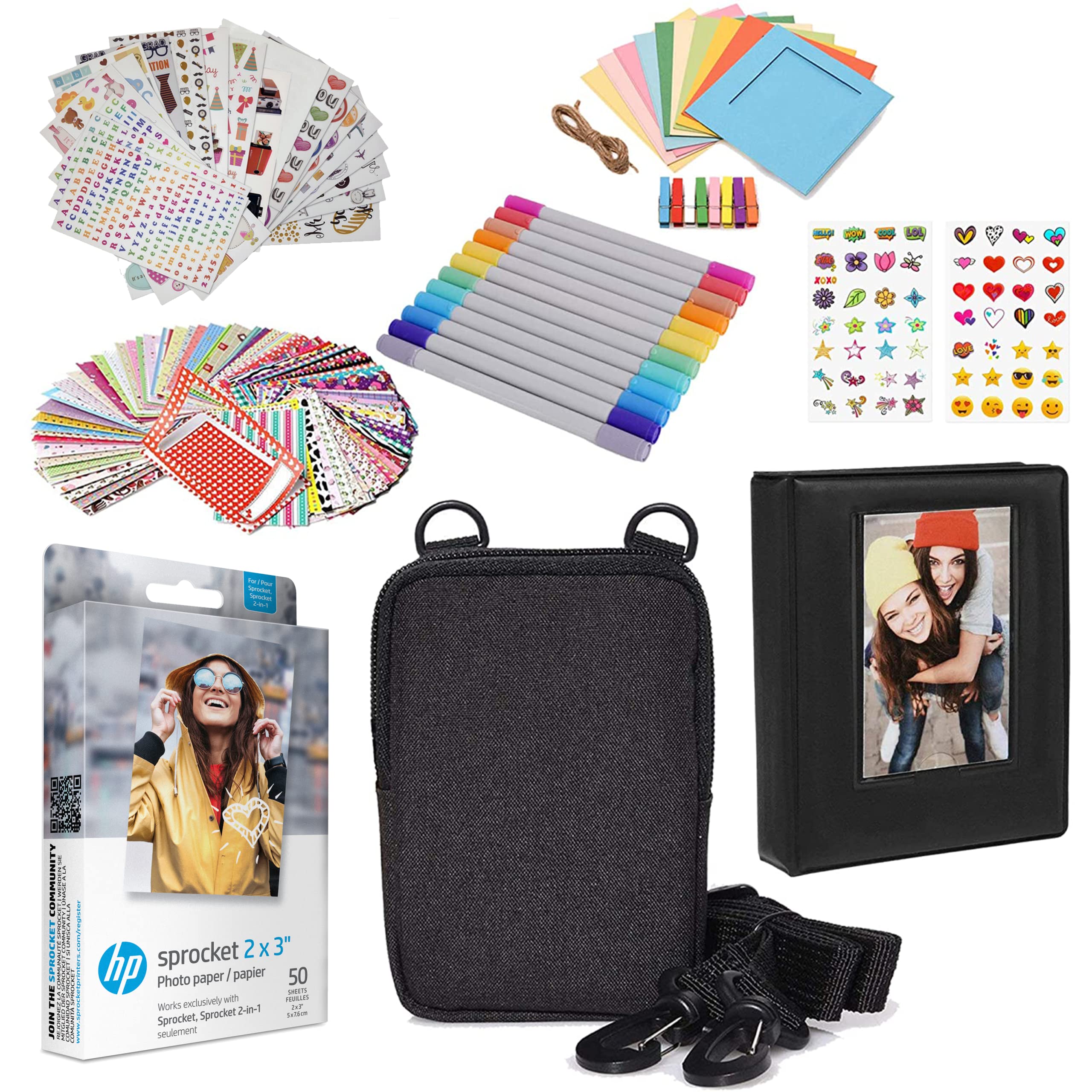 HP Premium Zink Fotopapier (50 Stück) mit Fotoalbum, Etui, Aufklebern, Markern