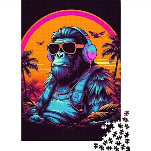 1000 Teile für Erwachsene Schwierige Puzzles Monkey Dj Music Holzpuzzle für Erwachsene und Jugendliche von Spielspielzeug für Erwachsene Familienpuzzle Geschenk 75x50cm