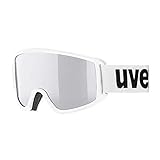 uvex topic FM - Skibrille für Damen und Herren - vergrößertes, beschlagfreies Sichtfeld - verzerrungsfreie Sicht - white/silver-lasergold lite - one size