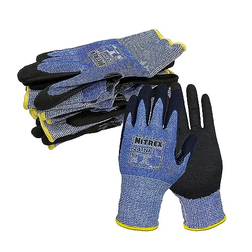 NITREX Unigloves Schnittfeste Handschuhe mit sandiger Nitril-Handflächenbeschichtung, NitreGuard-Technologie und NitreGrip-Technologie, Schwarz/Blau, 10 Paar