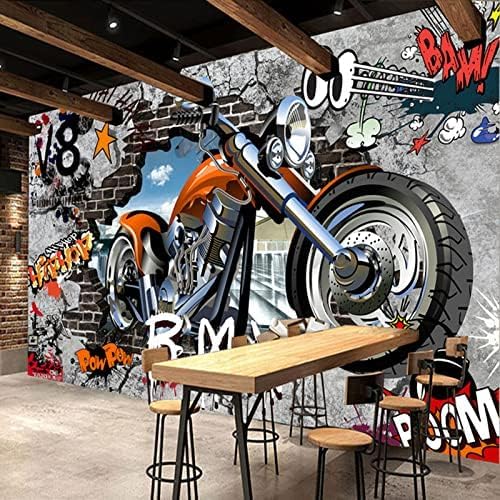 XLMING Portrait Motorrad Street Art Graffiti Cafe Bar Kinderzimmer 3D Tapete Home Dekoration Wohnzimmer Sofa Schlafzimmer Tv Hintergrund Wand-300cm×210cm