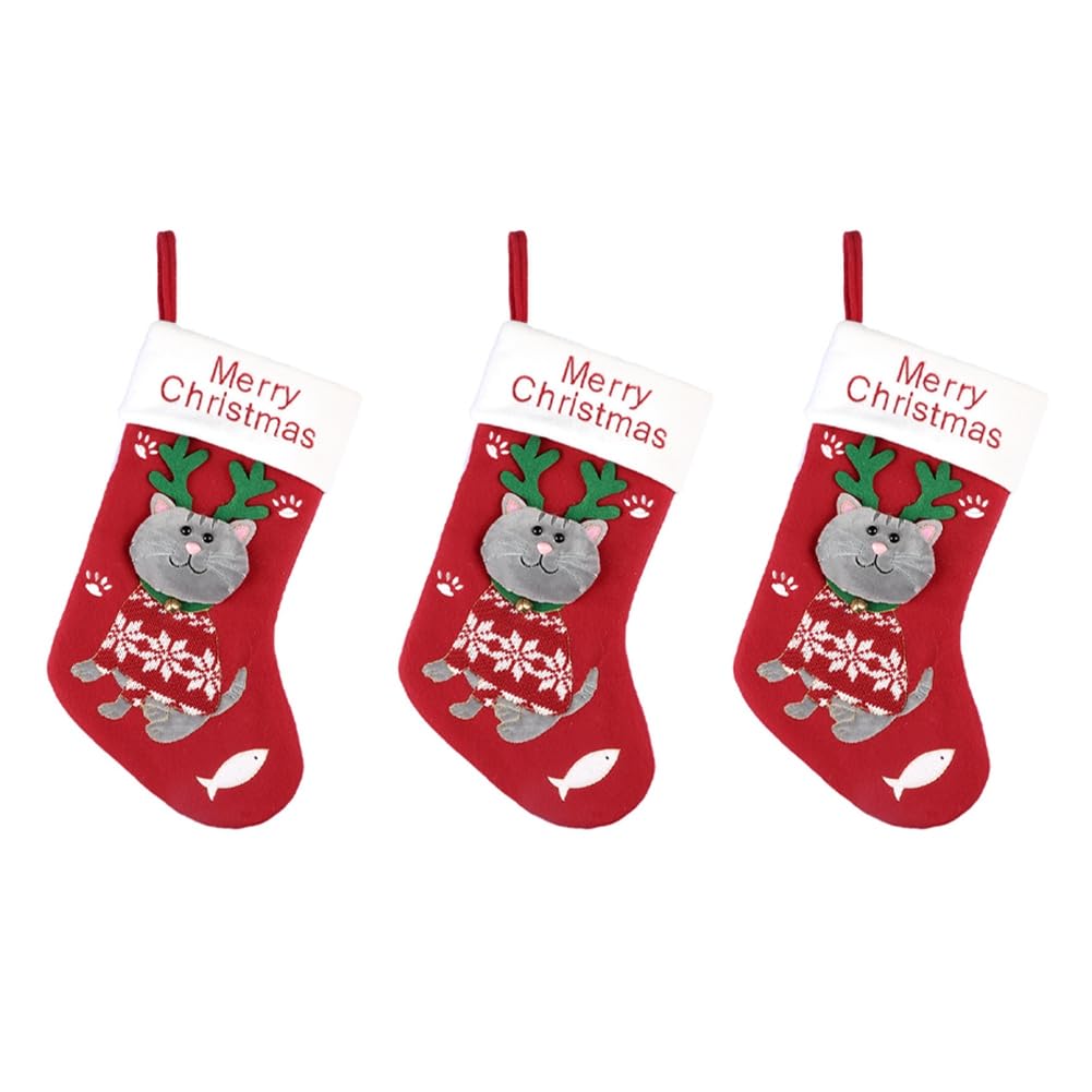 Begchy Weihnachtsstrümpfe mit Anhängern in Form Einer Katze und Eines Hundes, Süße Weihnachtsstrümpfe mit Cartoon-Motiv, Geschenktüten, Weihnachtsdekoration, Katze