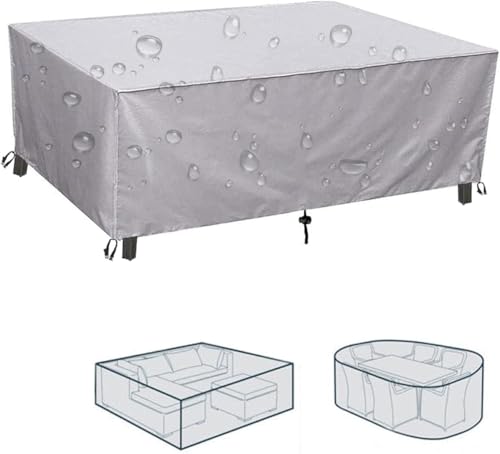 Gartenmöbel-Abdeckung, 250 x 90 x 70 cm, quadratisch, Lounge-Abdeckung, wasserdichte Plane für Gartenmöbel, Winterfest, Balkonmöbel-Abdeckung, 420D Oxford-Tischabdeckung, Silber, 130 x 110 x