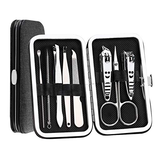 SCRUBY 8-teiliges Maniküre-Set, tragbares Nagelknipser-Set, Nagelschneider, Nagelhautknipser-Set, professionelles Nagelset, langlebiges Nagelset, Nagelpflege (schwarz)