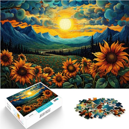 Puzzle für Menschen im Sonnenblumental bei Nacht, 1000-teiliges Puzzle, Holzpuzzle, interessantes Puzzle zur Stressreduzierung, 1000 Teile (50 x 75 cm)