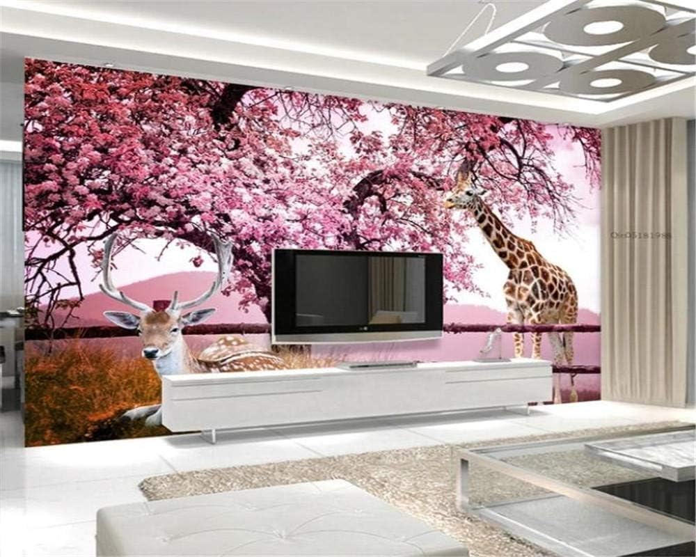 Fantasie Rosa Kirschblüte Cute Fawn 3D Tapete Poster Restaurant Schlafzimmer Wohnzimmer Sofa TV Dekorative Wand-350cm×256cm