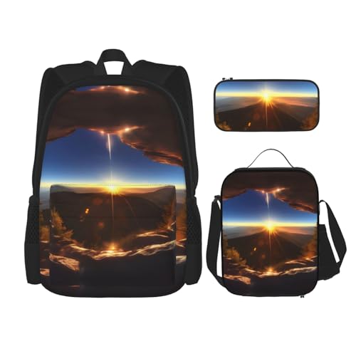 WURTON Shining Overlook Print Lunchbox Federmäppchen Rucksack Set 3 Stück Verstellbare Träger Langlebig Leicht, Schwarz, One Size