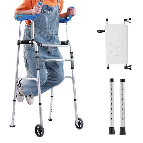 Aufrechter Rollator für Senioren, Stehhilfe mit Sitz und Rädern, Gepolsterte Armlehne und Rückenlehne, Idealer Medizinischer Gehhilfe für Behinderte Menschen, 8 Höhenstufen