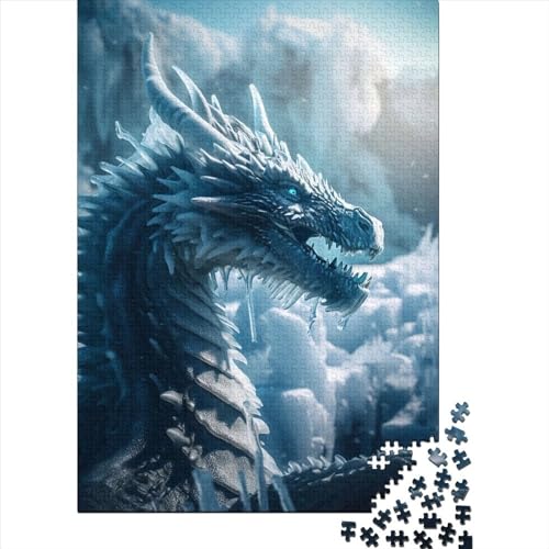 500 große Teile Puzzle für Erwachsene Blauer Eisdrache für Erwachsene Schwierige Puzzles Puzzle Mitmachspiel-Familiendekoration 20,47 x 14,96 Zoll