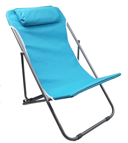 Liegestuhl für Kinder Gartenstuhl Liege Strandliege blau mit Kopfkissen