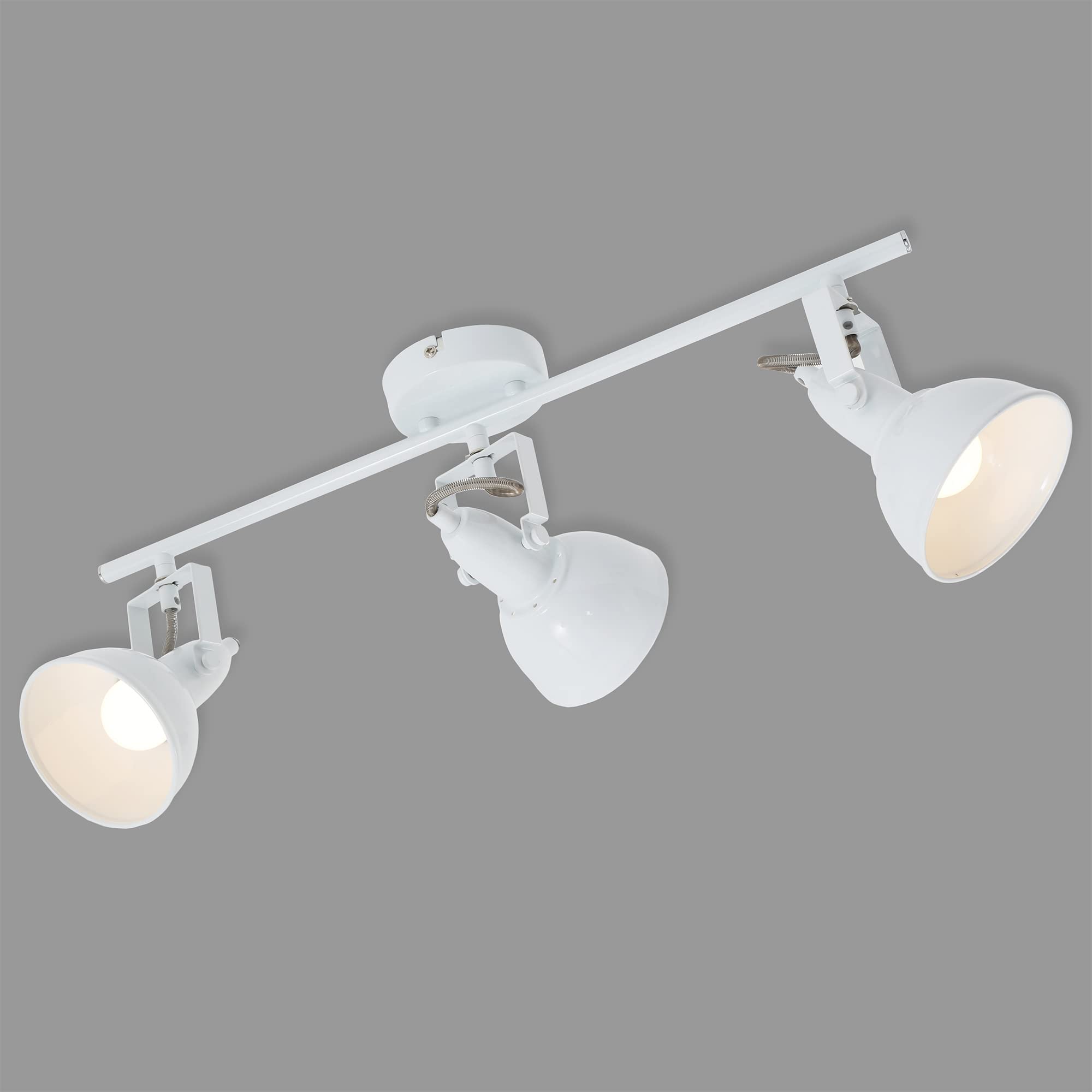 Briloner Leuchten - Deckenleuchte, Deckenlampe mit 3 dreh-und schwenkbaren Spots im Retro/Vintage Design, Fassung: E14 max. 40 Watt, Metall, Maße: 55.4x10x18.1 cm, Farbe: weiß, 3er Spot