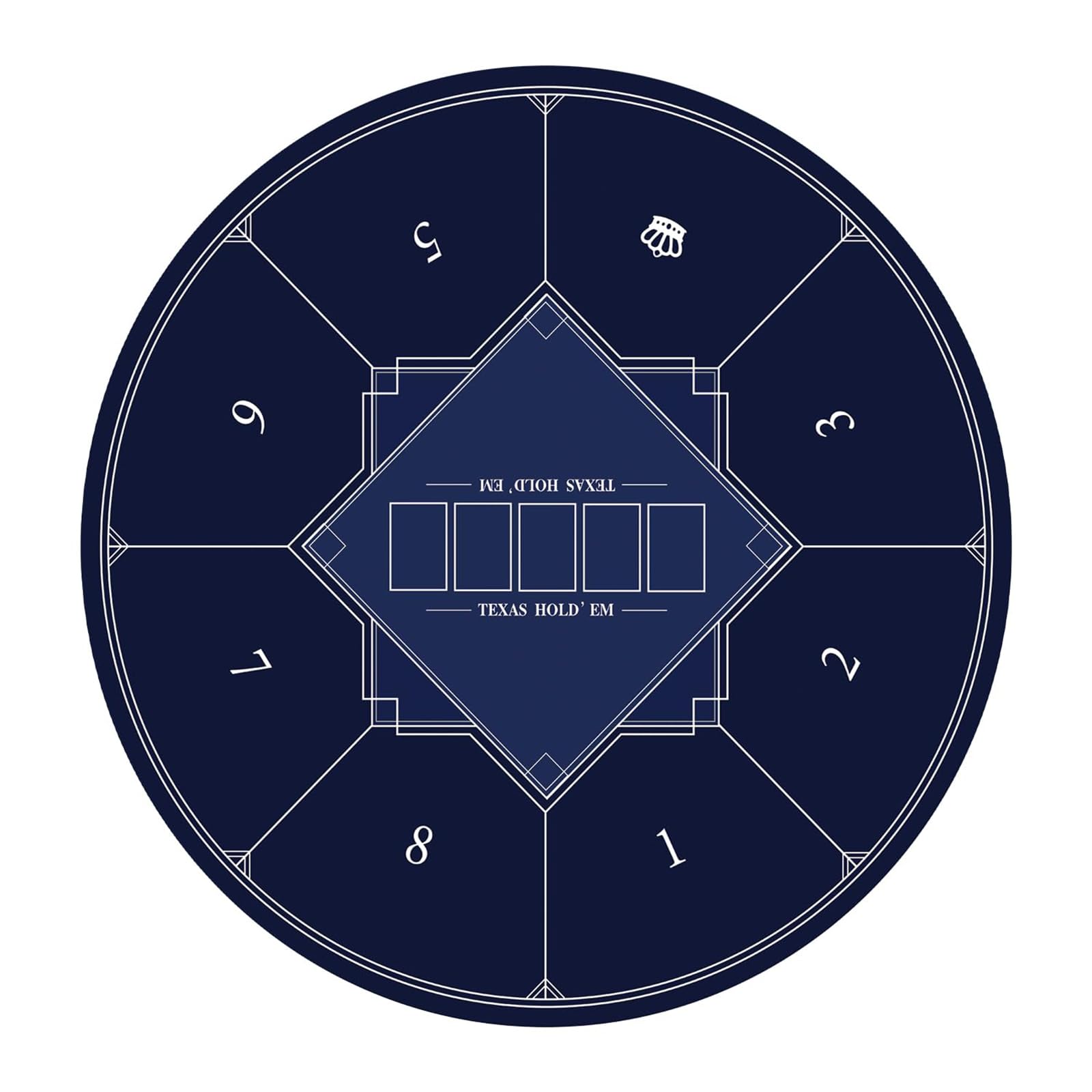 Professionelle Pokermatte für Tische, Tragbare, runde Pokermatte for Texas Holdem, 8 Spieler, zusammenklappbare Pokertischplatte mit bedruckter Matte im Art-Deco-Layout(Blue,L)