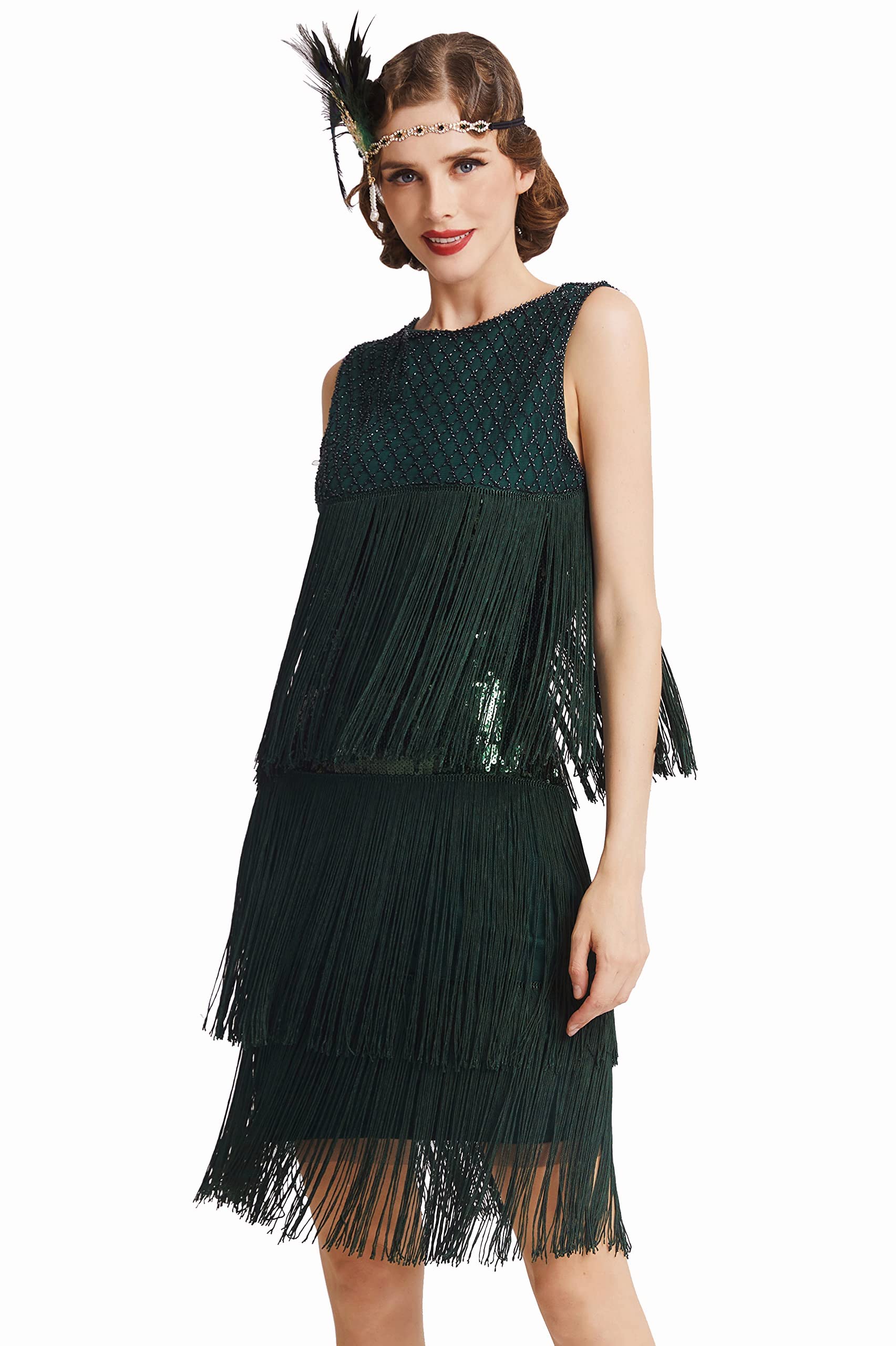 BABEYOND Women’s 1920s Charleston Dress - Knee-Length Cocktail Party Dress - 20s Flapper - Women’s Gatsby Costume Dress - Cocktail