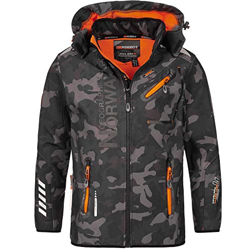 Geographical Norway Herren Softshell Outdoor Jacke Rainman/Royaute Camo Turbo-Dry Kapuze Black/orange M