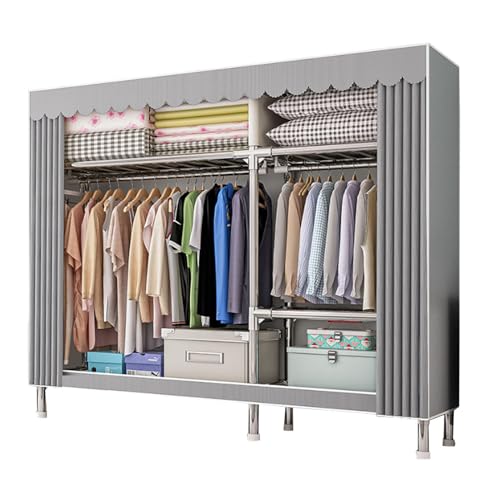 ZHANGshouf Kleiderschrank Canvas-Garderobe Tragbarer Kleiderschrank Regale Mit Kleiderstange, Regale, Stoffbezug Stoffgarderobe Für Schlafzimmer, Wohnzimmer,146x46x173cm