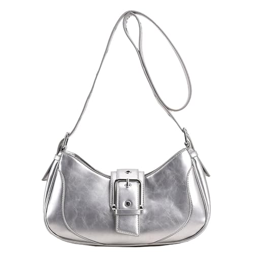 ohodhmnu 2023 Damen Achseltasche, einfarbig, modisch, Unterarmtaschen, trendige Tasche, vielseitige Umhängetasche, PU-Crossbody-Tasche für Mädchen und Frauen, silber, With pendant