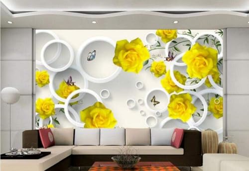 Gelbe Blume Schmetterling Weißer Kreis 3D Tapete Poster Restaurant Schlafzimmer Wohnzimmer Sofa TV Dekorative Wand-430cm×300cm