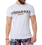 Cipo & Baxx Herren T-Shirt Baumwolle Rundhals Stickerei Kurzarm CT712 Weiß L